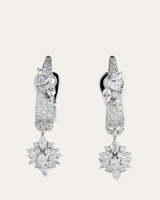 18K White Gold Round Diamond and Marquise Diamond Earrings